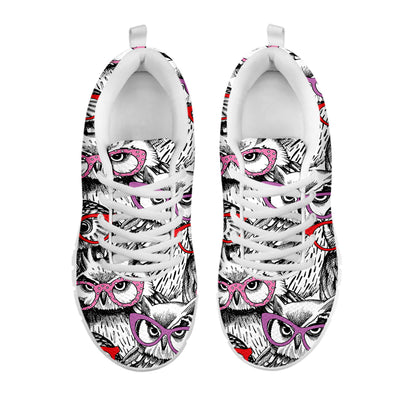 Owl With Glasses Pattern Print White Sneakers