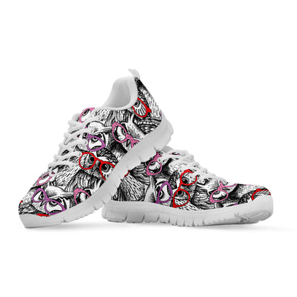 Owl With Glasses Pattern Print White Sneakers