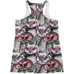 Owl With Glasses Pattern Print Women's Racerback Tank Top