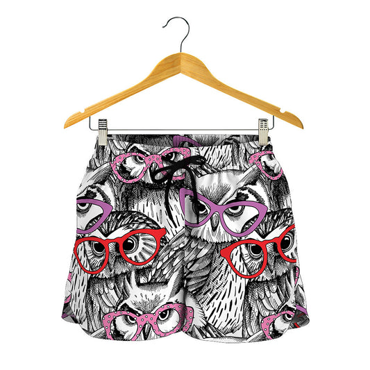 Owl With Glasses Pattern Print Women's Shorts