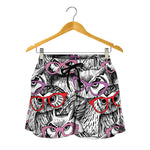 Owl With Glasses Pattern Print Women's Shorts