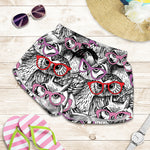 Owl With Glasses Pattern Print Women's Shorts
