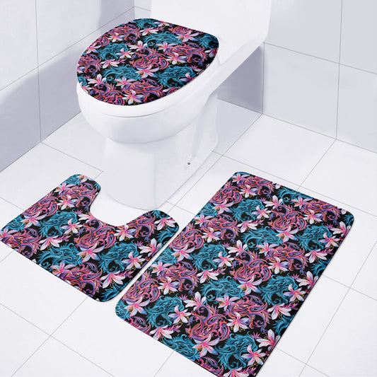 Paisley And Floral Pattern Print 3 Piece Bath Mat Set