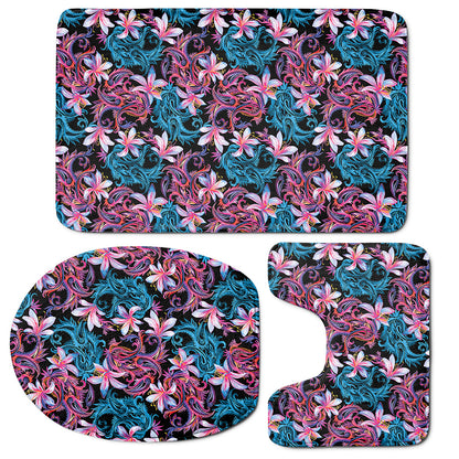 Paisley And Floral Pattern Print 3 Piece Bath Mat Set