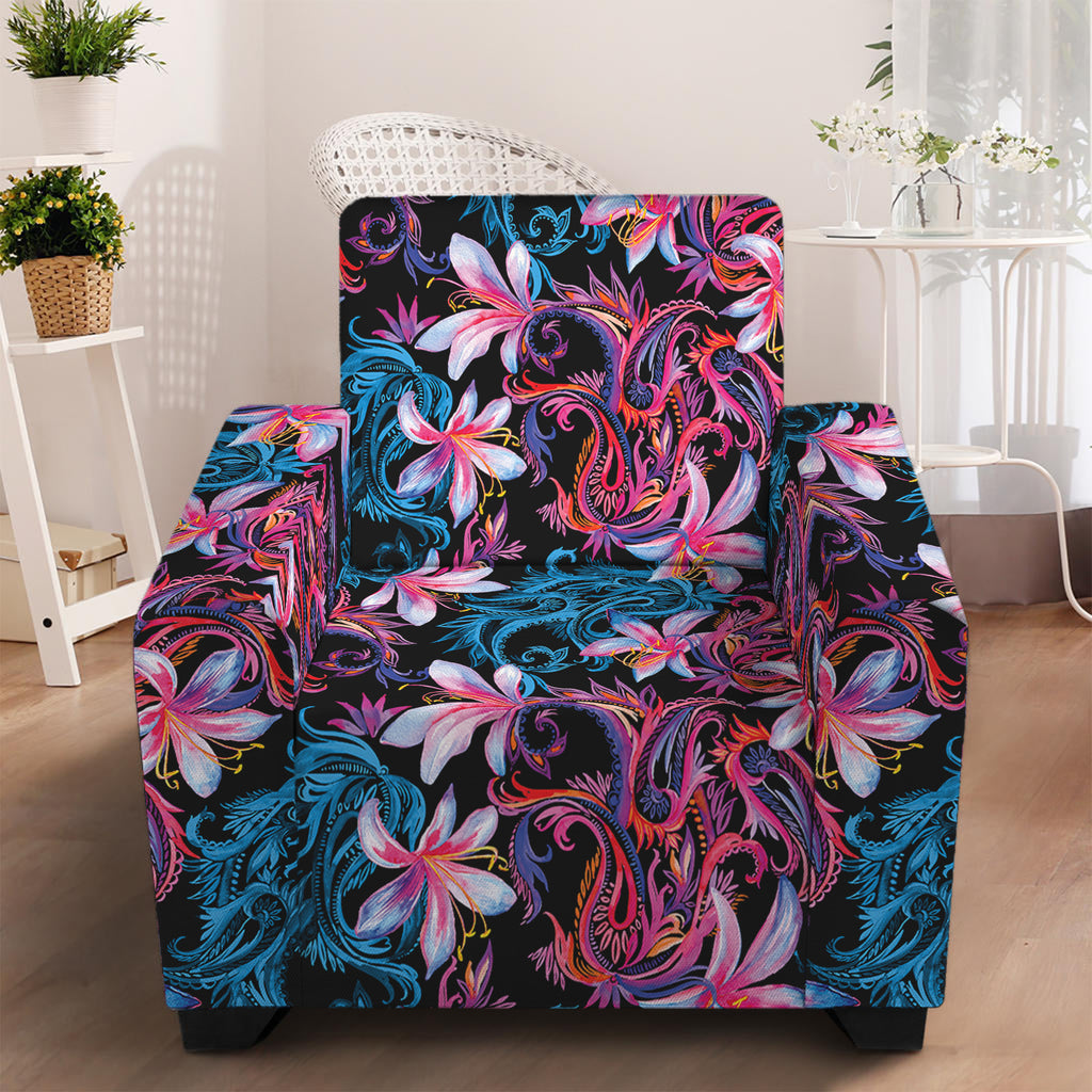 Paisley And Floral Pattern Print Armchair Slipcover