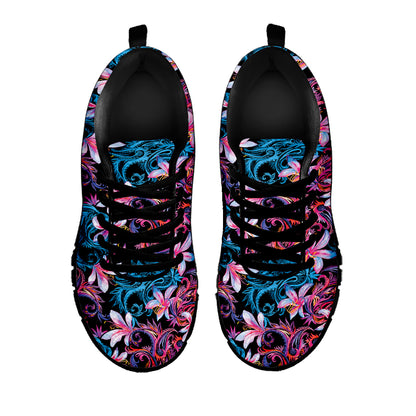 Paisley And Floral Pattern Print Black Sneakers