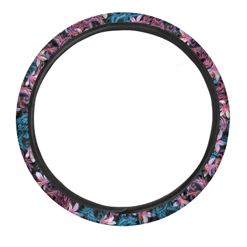 Paisley And Floral Pattern Print Car Steering Wheel Cover