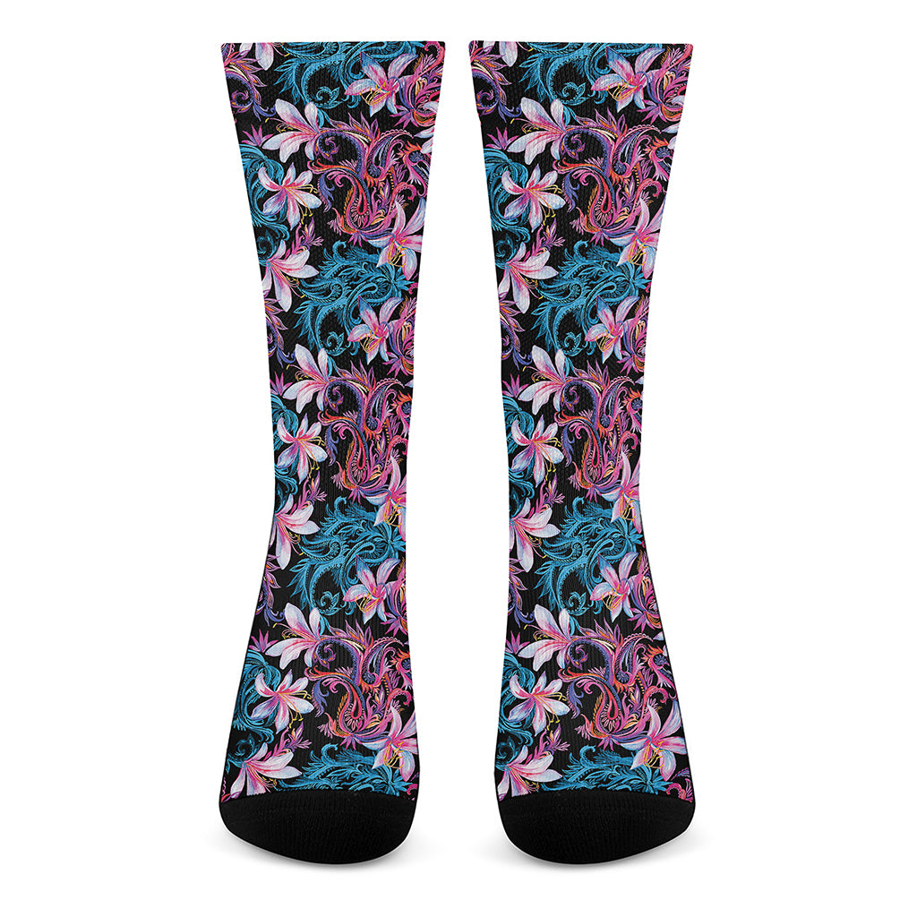 Paisley And Floral Pattern Print Crew Socks