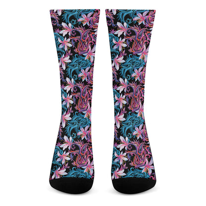 Paisley And Floral Pattern Print Crew Socks