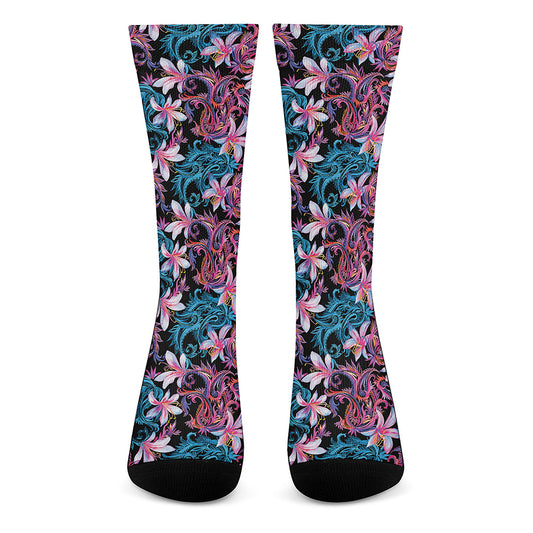 Paisley And Floral Pattern Print Crew Socks