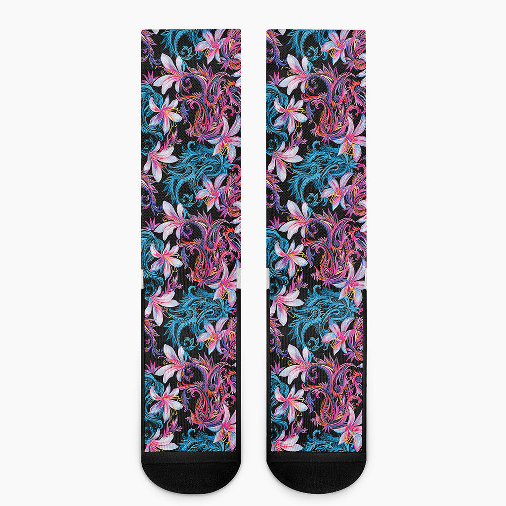 Paisley And Floral Pattern Print Crew Socks