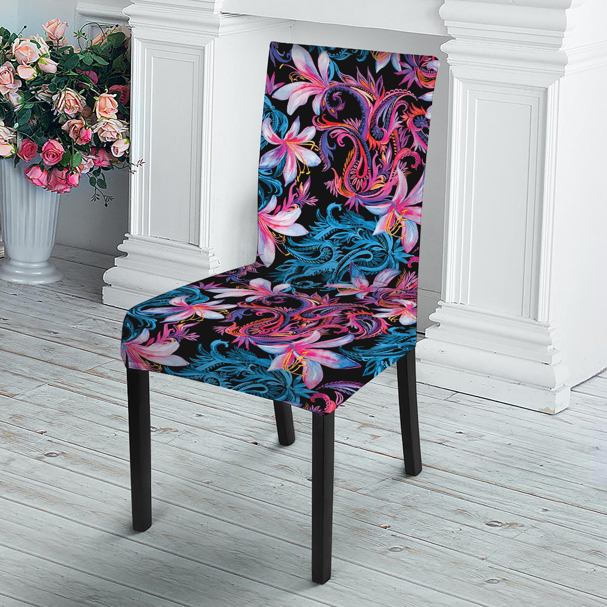 Paisley And Floral Pattern Print Dining Chair Slipcover