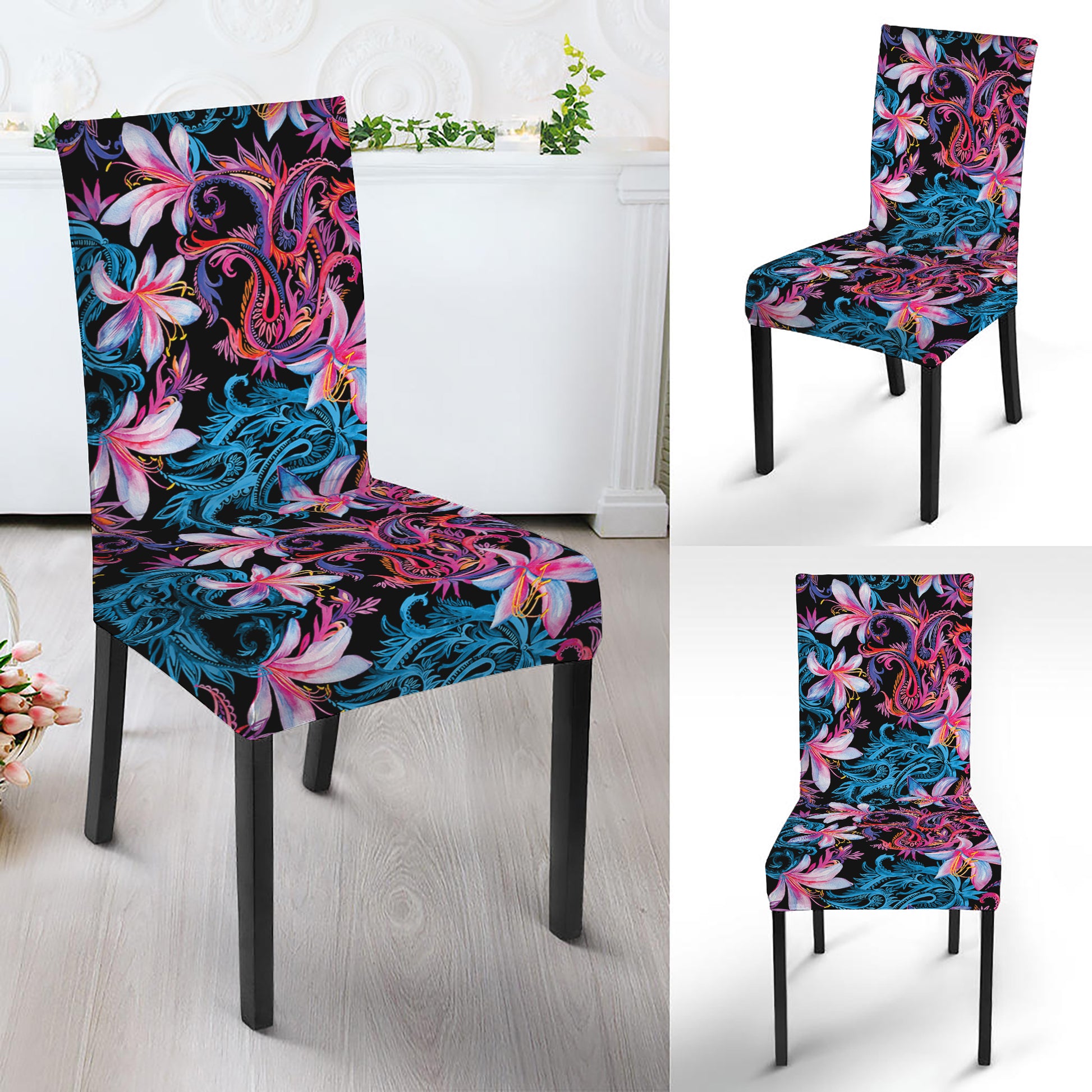 Paisley And Floral Pattern Print Dining Chair Slipcover