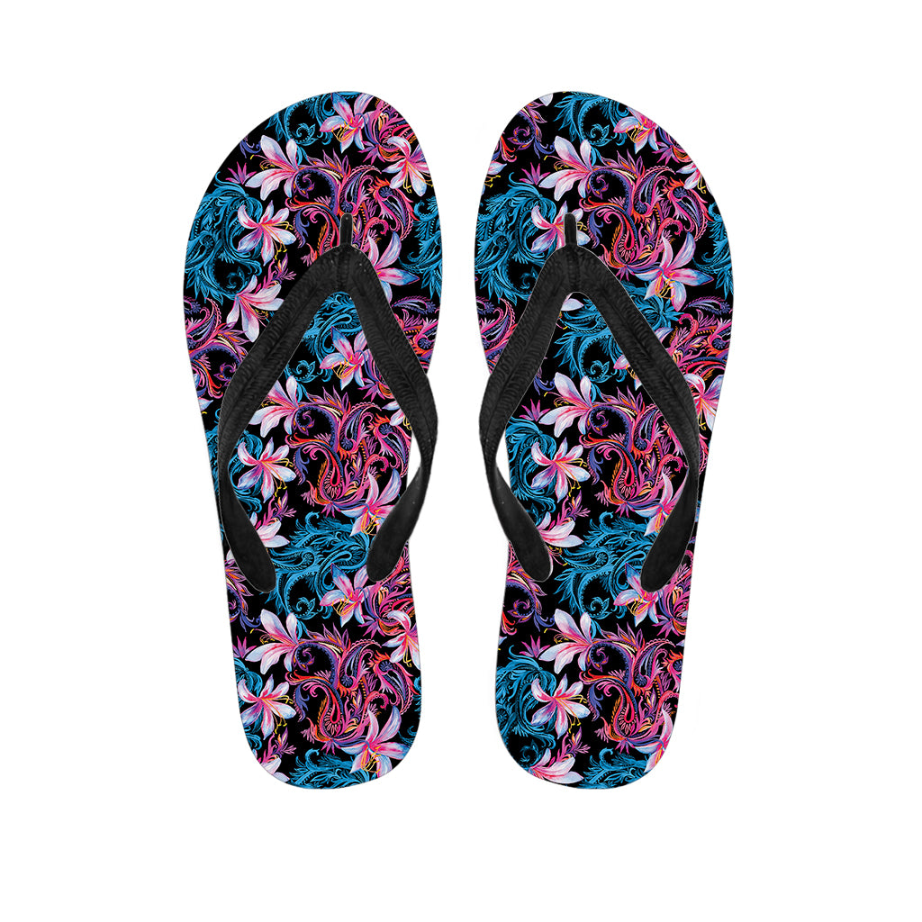 Paisley And Floral Pattern Print Flip Flops