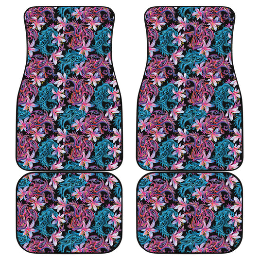 Paisley And Floral Pattern Print Front and Back Car Floor Mats