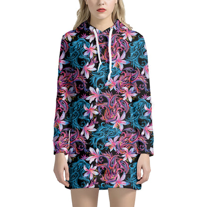 Paisley And Floral Pattern Print Hoodie Dress