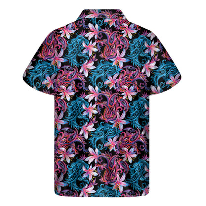 Paisley And Floral Pattern Print Men's Short Sleeve Shirt