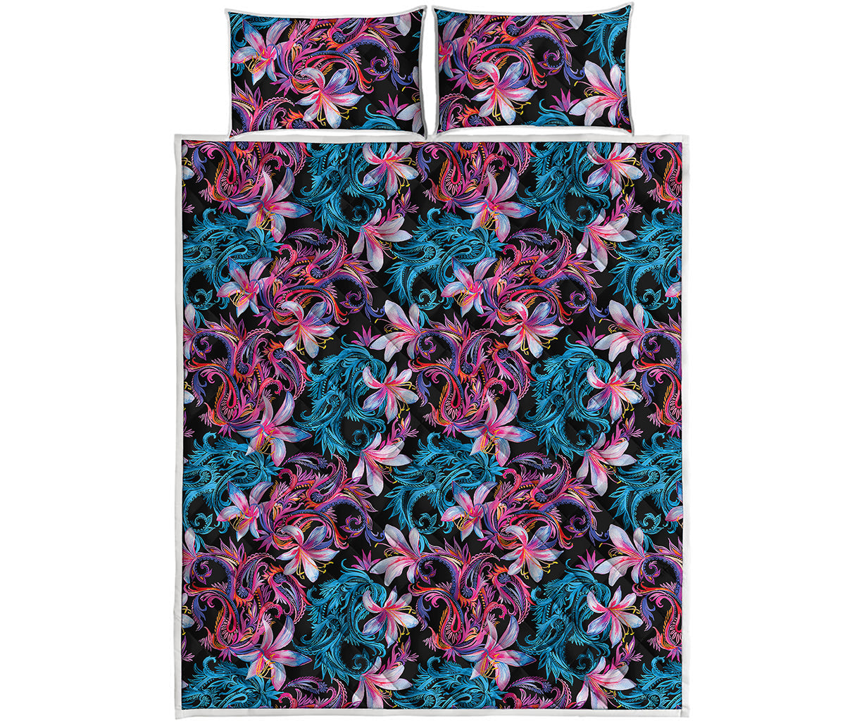 Paisley And Floral Pattern Print Quilt Bed Set