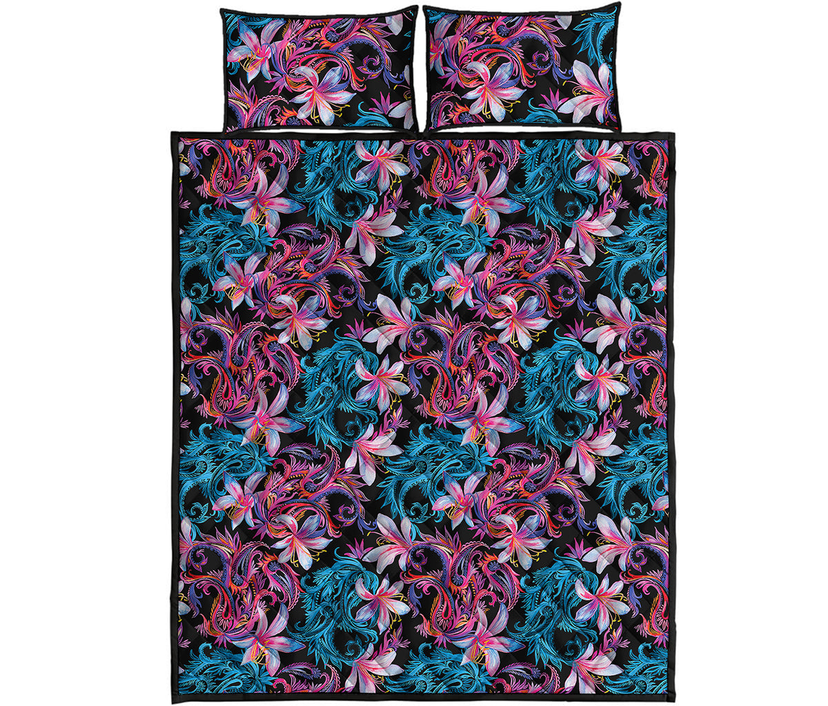 Paisley And Floral Pattern Print Quilt Bed Set
