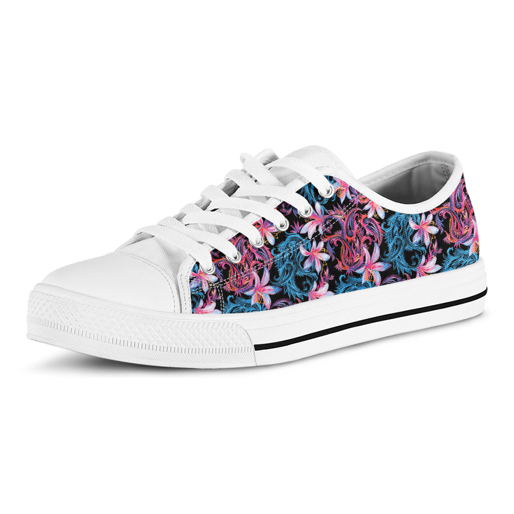 Paisley And Floral Pattern Print White Low Top Shoes