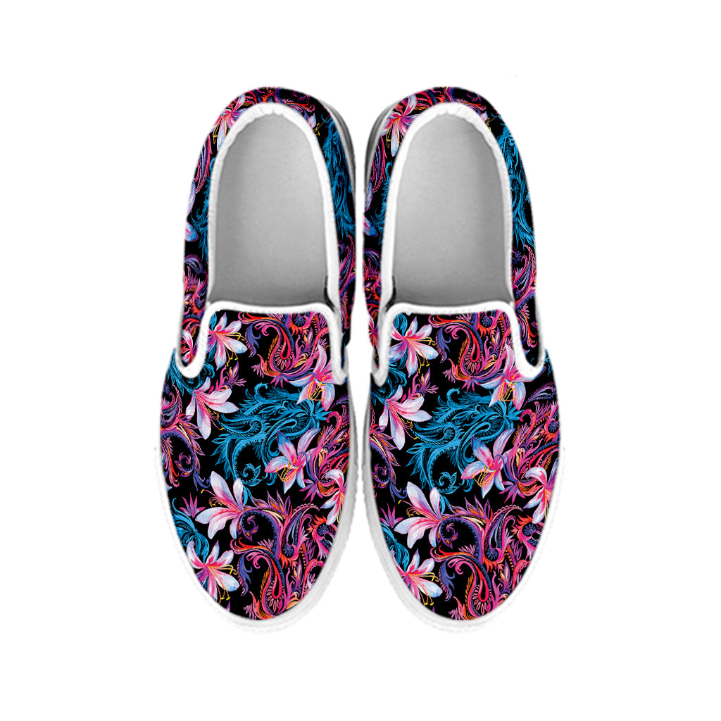 Paisley And Floral Pattern Print White Slip On Shoes