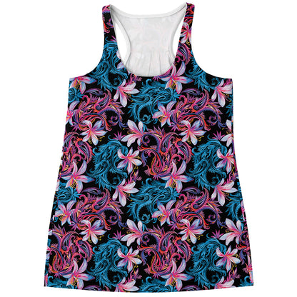 Paisley And Floral Pattern Print Women's Racerback Tank Top