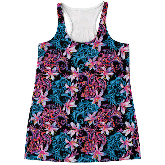 Paisley And Floral Pattern Print Women's Racerback Tank Top
