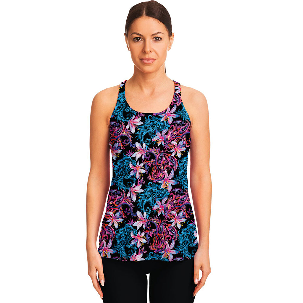 Paisley And Floral Pattern Print Women's Racerback Tank Top