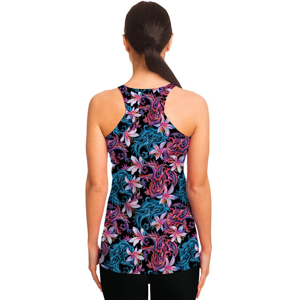 Paisley And Floral Pattern Print Women's Racerback Tank Top