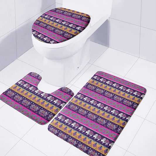 Paisley Elephant Hamsa Pattern Print 3 Piece Bath Mat Set