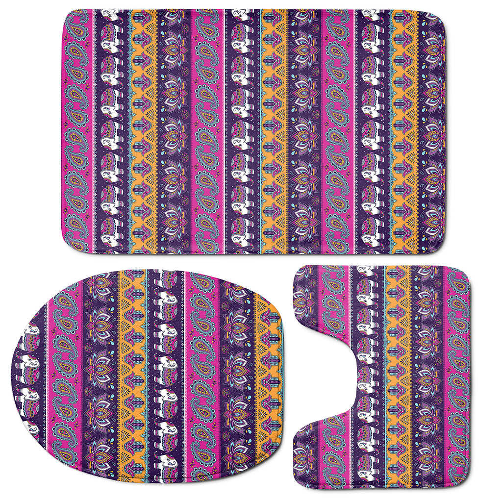 Paisley Elephant Hamsa Pattern Print 3 Piece Bath Mat Set