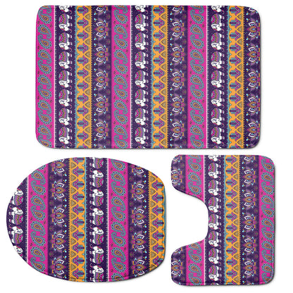 Paisley Elephant Hamsa Pattern Print 3 Piece Bath Mat Set