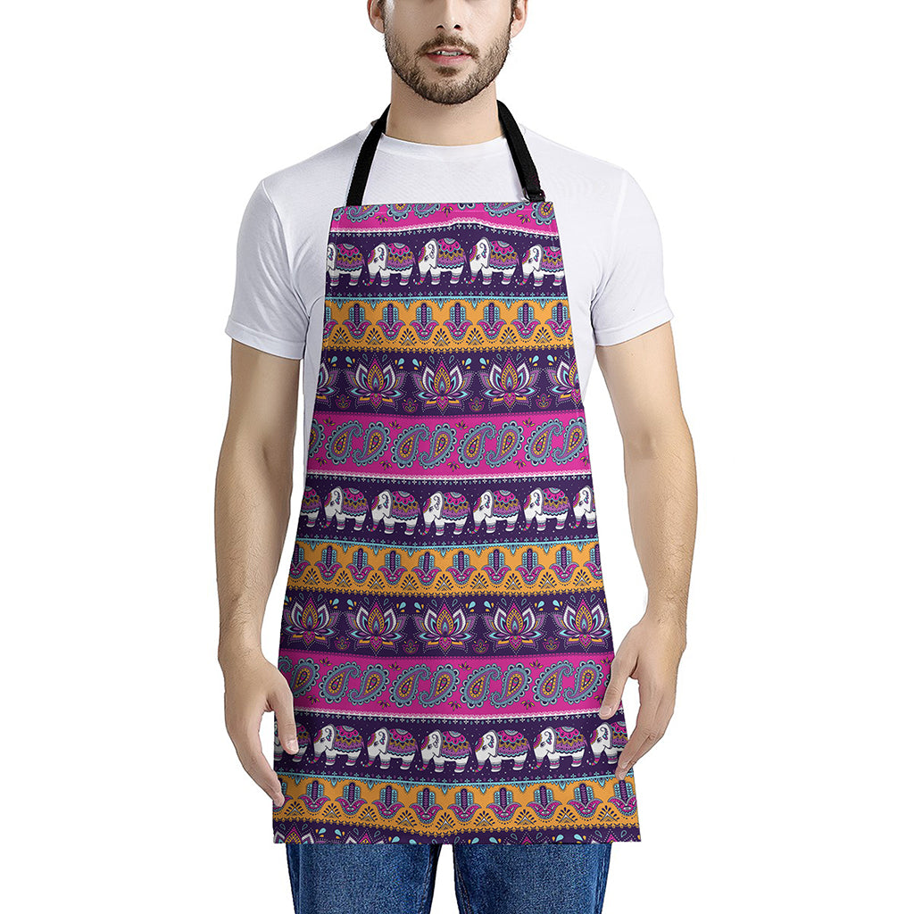 Paisley Elephant Hamsa Pattern Print Apron