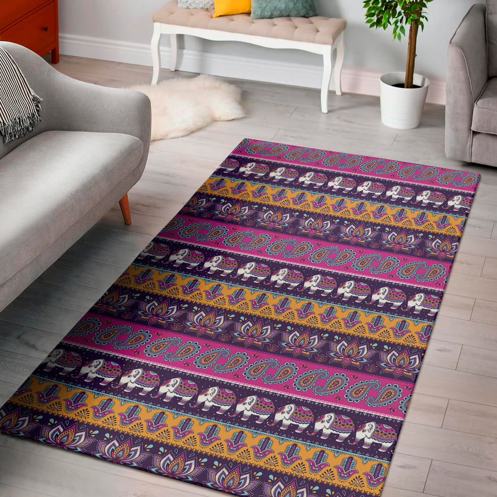 Paisley Elephant Hamsa Pattern Print Area Rug