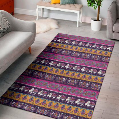 Paisley Elephant Hamsa Pattern Print Area Rug