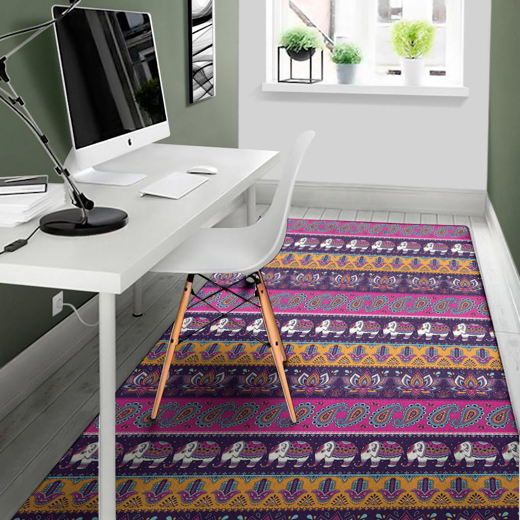 Paisley Elephant Hamsa Pattern Print Area Rug