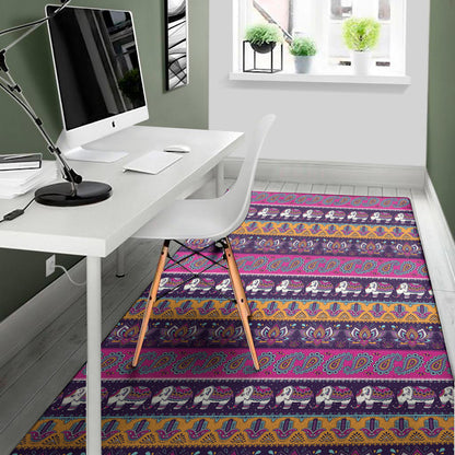 Paisley Elephant Hamsa Pattern Print Area Rug