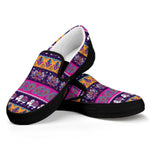 Paisley Elephant Hamsa Pattern Print Black Slip On Shoes