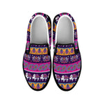 Paisley Elephant Hamsa Pattern Print Black Slip On Shoes