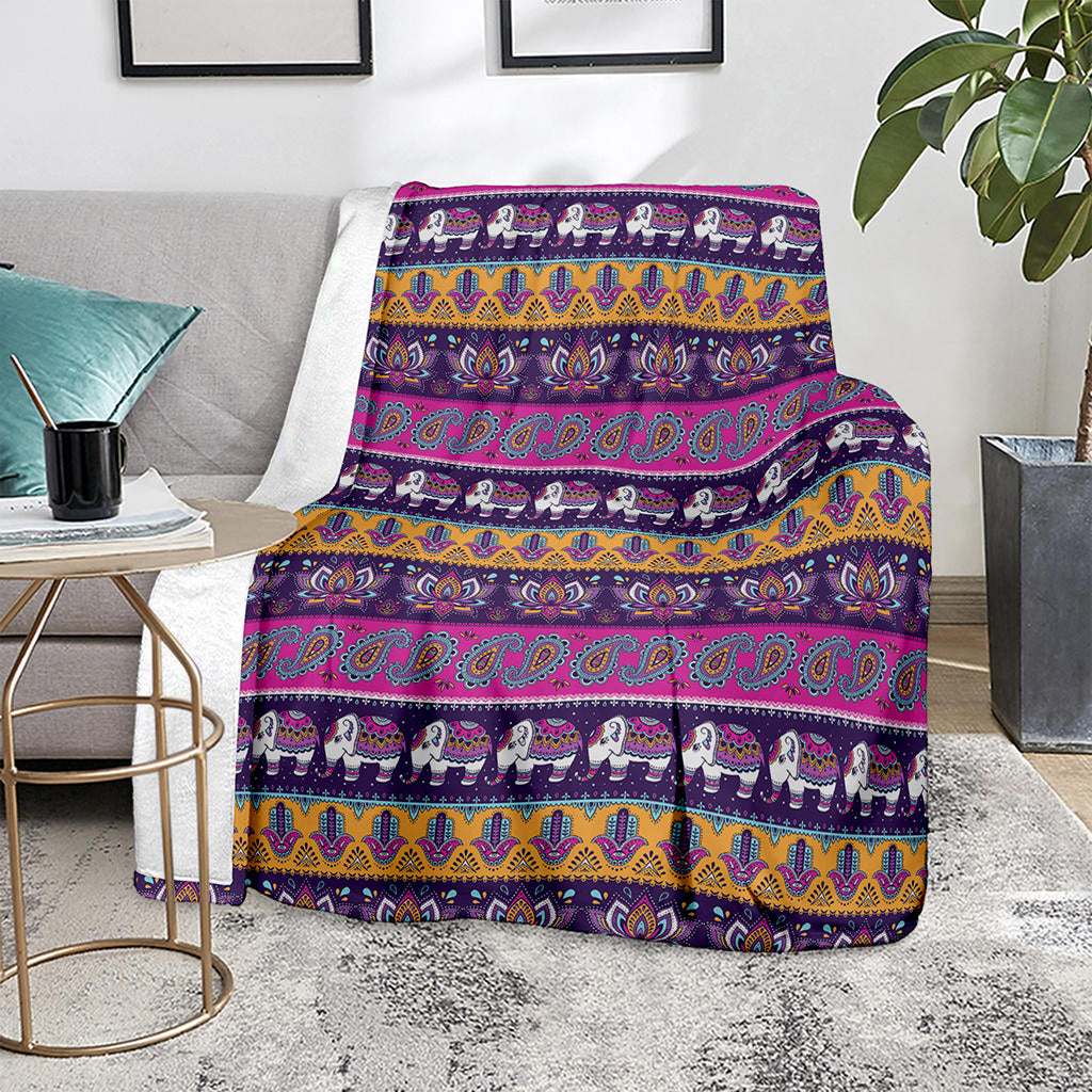 Paisley Elephant Hamsa Pattern Print Blanket