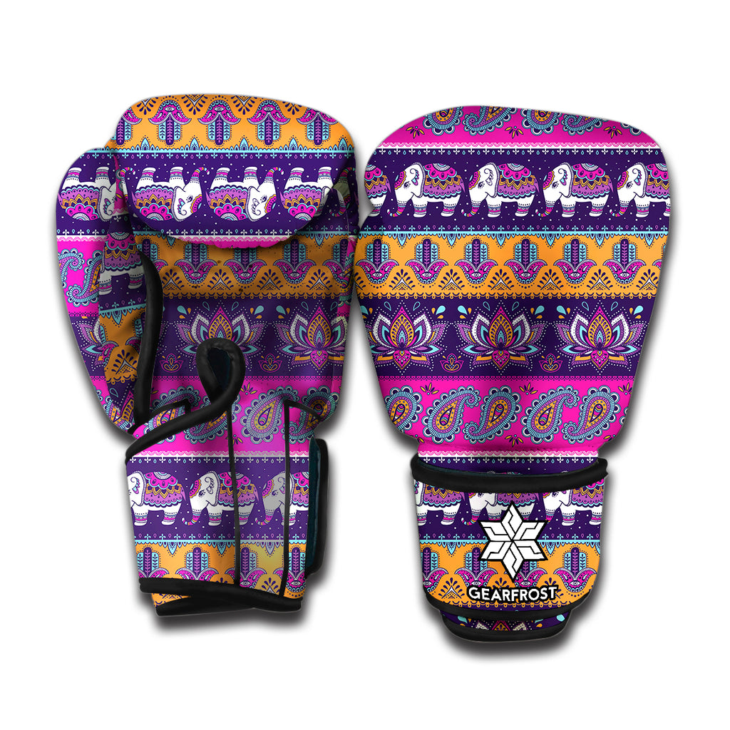 Paisley Elephant Hamsa Pattern Print Boxing Gloves