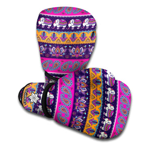 Paisley Elephant Hamsa Pattern Print Boxing Gloves