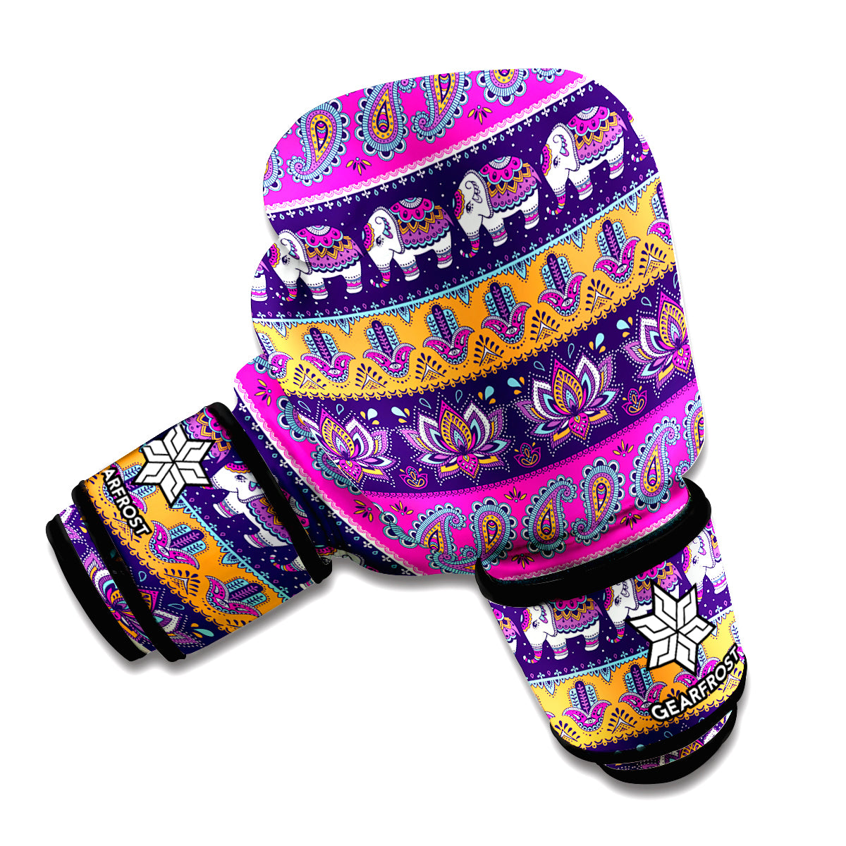 Paisley Elephant Hamsa Pattern Print Boxing Gloves