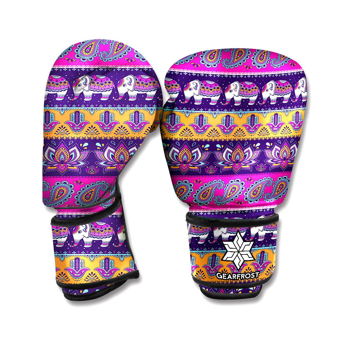 Paisley Elephant Hamsa Pattern Print Boxing Gloves