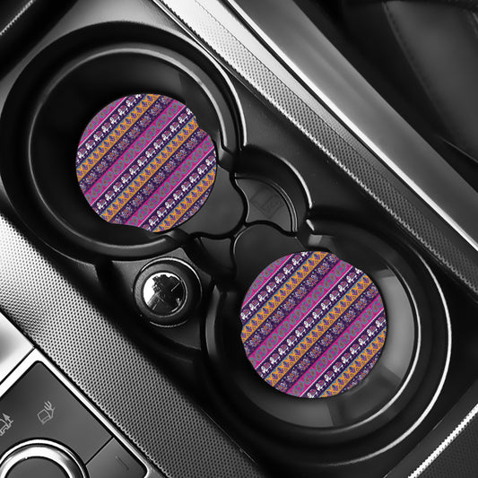 Paisley Elephant Hamsa Pattern Print Car Coasters