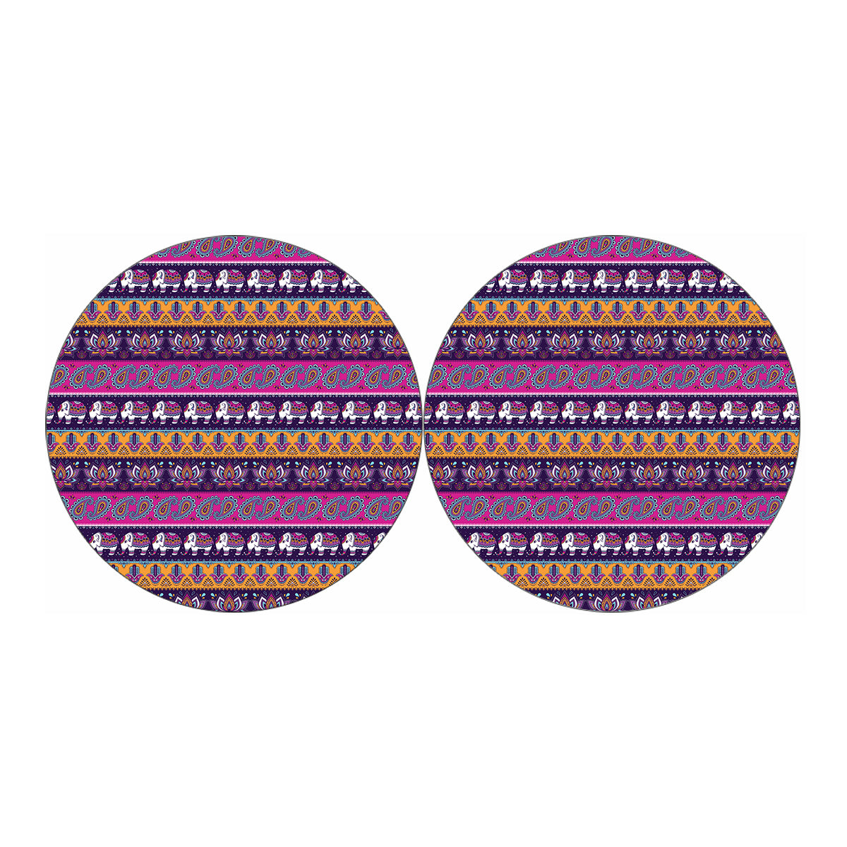 Paisley Elephant Hamsa Pattern Print Car Coasters