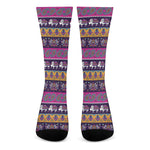 Paisley Elephant Hamsa Pattern Print Crew Socks