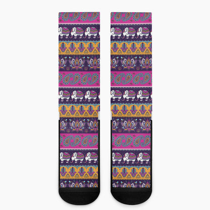 Paisley Elephant Hamsa Pattern Print Crew Socks