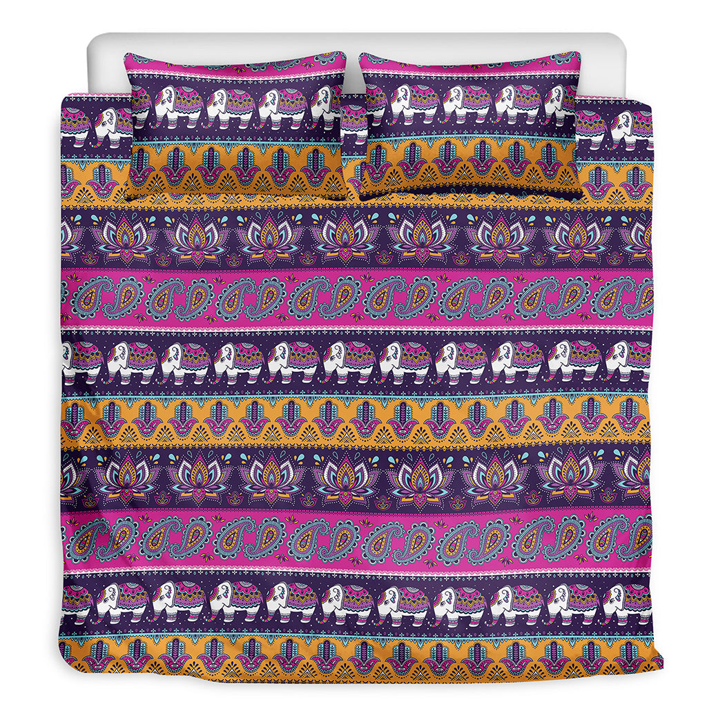 Paisley Elephant Hamsa Pattern Print Duvet Cover Bedding Set