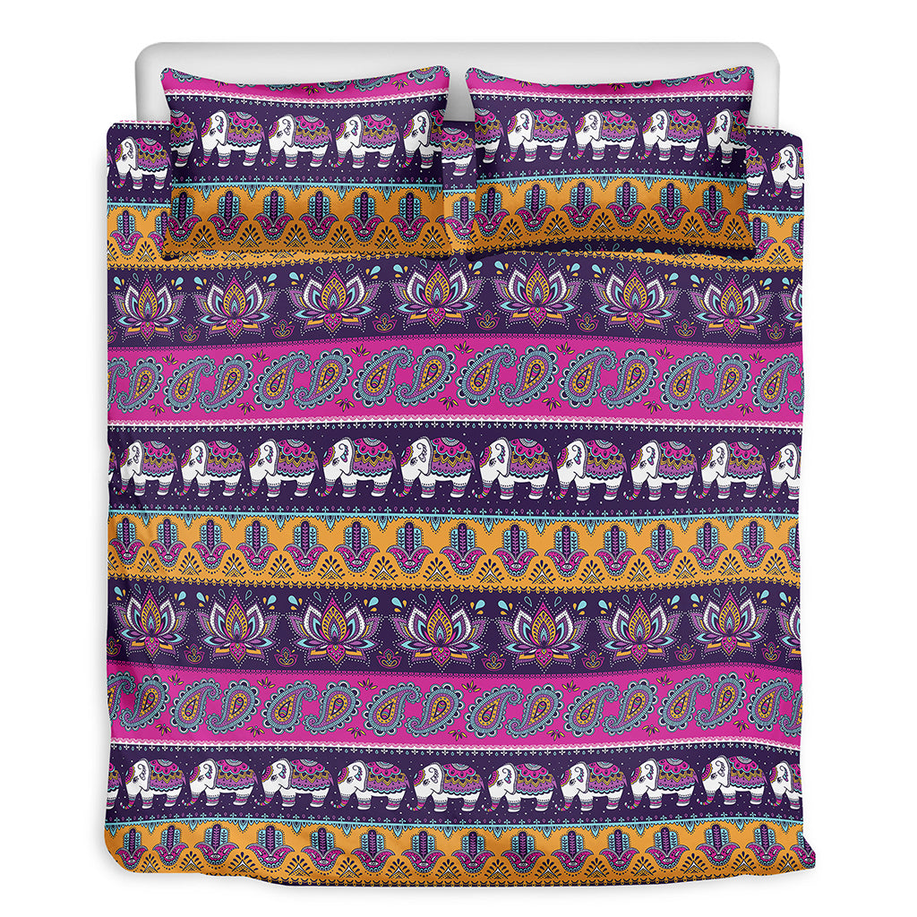 Paisley Elephant Hamsa Pattern Print Duvet Cover Bedding Set